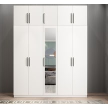 Soft 10 Kapaklı Yüklüklü Gizli Çekmeceli Gardırop Dolap Beyaz 225 Cm Beyaz