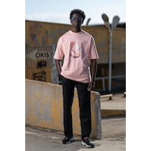 Bisiklet Yaka  Önü Baskılı Oversize Geniş Model T-shirt 001