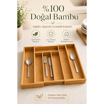 Bambu Kaşıklık Ayarlanabilir Çekmece İçi Çatal Kaşık Bıçak Düzenleyici Organizer 30-43x35 Cm Kahverengi