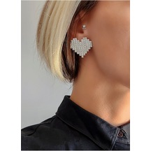 Kalp Model Kristal Taşlı Küpe Silver