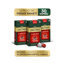 Jacobs Lungo 6 Classic Nespresso Uyumlu Alüminyum Kapsül Kahve 3 Paket x 10 Adet
