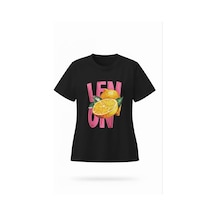Kadın Siyah Limon Baskılı Pamuk T-shirt Siyah