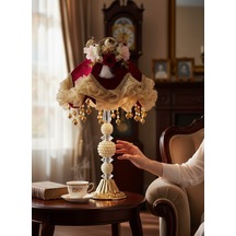 Kadife Kaplı El Yapımı Bordo Başlık İncili Gold Ayak Klasik Vintage Abajur 50x25cm