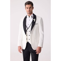 Ysf Erkek Krem Slim Fit Şal Yaka Damatlık