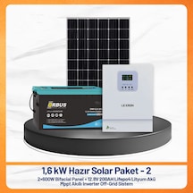 1.6kw Solar Paket - 2 2x600w Bifacial Panel + 200ah Lifepo4 Akü + Mppt Akıllı İnverter