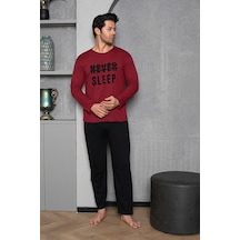 Mutlu City Yuvarlak Yaka %100 Pamuk Regular Kalıp Erkek Pijama Takımı 983 Bordo