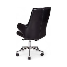 Siyah Deri Ofis Çalışma Koltuğu Abanoz - Beyaz