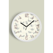 Kedi Tasarım Modern Duvar Saati - 30cm - Önü Camlı Beyaz Kasa - Sessiz Mekanizma-jh0587 Beyaz