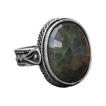 Sert 925 Ayar Gümüş Unisex Yüzük - Gerçek Yeşil Jade Doğal Taş Gümüş
