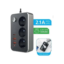 3lü Priz 2500 Watt Akım Korumalı 2m Uzatma Kablosu 2xusb 1xtype-c Diğer