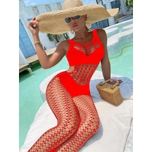 Kadın Seksi Fantazi File Çorabı Utra Esnek Büyük Beden Uygun Kırmızı