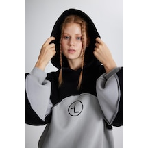 Holly Lolly Şardonlu 3 İplik Kumaş Oversize Kapişonlu Revenge Sweatshirt Gri