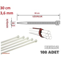 Pemsan 100 Adet 30cm X 3.6mm Plastik Cırt Kelepçe Beyaz Kablo Bağı 30cm