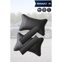 Renault 21 Uyumlu Deri Kemer Koruyucu Deri Yastık Lüks Siyah Set