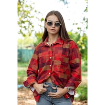 Verdeblanco Çizgili Kareli Dijital Baskı Uzun Kollu Gömlek Kırmızı-yeşil Kırmızı - Yeşil