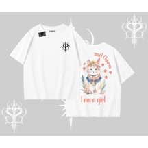 Tarzsokak Cute Princess Kedi Tasarımlı Arka Baskılı Oversize Tshirt Beyaz