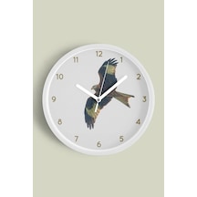 Soyut Kartal Modern Tasarım Duvar Saati - 30cm - Önü Camlı Beyaz Kasa - Sessiz Mekanizma Beyaz