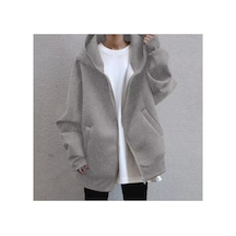 Tarzsokak Kapüşonlu Tam Fermuarlı Kışlık Süper Oversize Salaş Kadın Hoodie-sweatshırt Ldysoj1 Gri