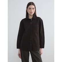 Lcw Modest Kahverengi Gömlek Yaka Oversize Kadın Jean Ceket