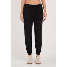 Tudors Kadın Relax Fit Rahat Kesim Modal Kumaş Beli Bağlamalı Lastikli Jogger Siyah Eşofman Altı-39586