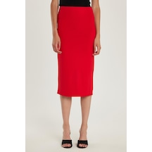 Tudors Kadın Slim Fit Dar Kesim Midi Boy Kırmızı Etek-34661 Kırmızı
