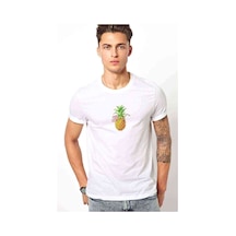 Suyu Smoothie Ananas Çizim Meyve Ananas Baskılı Beyaz Erkek Tshi