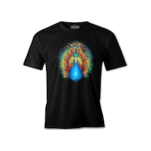Peacock With A Rainbow Colored Tail Siyah Erkek Tshirt 001