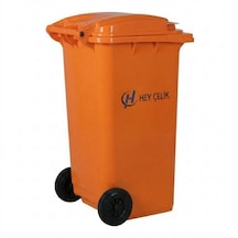 120 Litre Turuncu Plastik Çöp Konteyneri Tekerlekli Kapaklı Atık Konteyneri Hey Çelik Pk-120