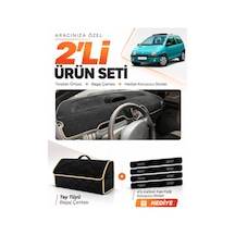 Renault Twıngo 1998-2000 Uyumlu Torpido Örtüsü + Tay Tüyü Bagaj Çantası + Sticker Seti - Siyah Bej