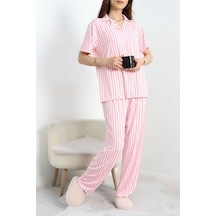 Seka Store Seka Milan Kumaş Düğmeli Pijama Takımı Pembeçizgili - 750.1287. Çok Renkli