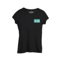 Squid Game-Number 456 Göğüs Logo Siyah Bayan Tshirt