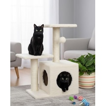 Pet Çift Basamaklı Yuvalı Kedi Tırmalaması Krem 75 X 40 X 35 Cm