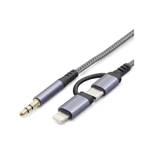 Type-c + Lightning To 3.5 Mm Ses Kablosu - Siyah Gj-027 Evimdeyokyok