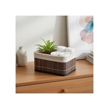 Mini Dikdörtgen Bambu Düzenleyici - Gri Ahşap Saklama Sepeti 20x15x10 Cm
