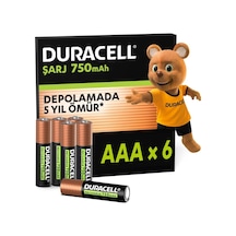 Duracell Şarj Edilebilir Aaa İnce Kalem Pil 6'lı Paket 750 Mah