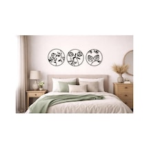 Arliadesign 3 Parçalı Daire Şeklinde Modern Çiçek Bahçesi Ahşap Tablo Seti / Duvar Dekor / Siyah 3 Mm Mdf