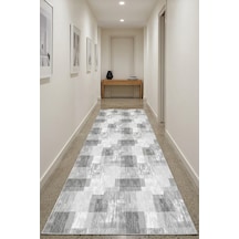 Raschel Carpet Premium Yıkanabilir Leke Tutmaz Modern Yolluk Modern Gri Özel Seri Kaymaz Taban Halı Çok Renkli