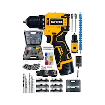 Schatz Profesyonel 12V Kömürsüz Motor Çift Akülü Şarjlı Vidalama Matkap  84 Parça Set Sarı