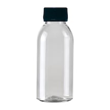100 Adet - 100ml Plastik Şeffaf Oval Boyunlu Şişe, Boş Düz Siyah Kapaklı Pet Şişe