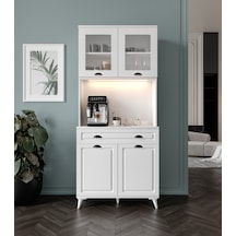 Guneystore Luna 93 Cm Ayaklı Kahve Köşesi Komple Mdf, Led Aydınlatmalı, Çok Amaçlı Mutfak Ve Airfryer Dolabı Beyaz
