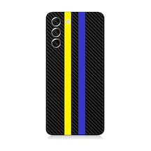 Samsung Galaxy S21 Fe Uyumlu Silikon Kılıf Sarı Lacivert Karbon Motif
