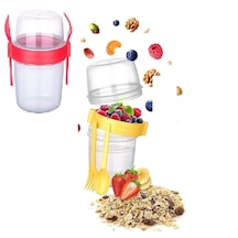 Çift Hazneli - Çatal Kaşıklı Portatif Müsli -atıştırmalık Kabı 650 Ml Crchmgo Çok Renkli