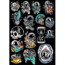 Astronot Sticker Set 12 16 Parça Telefon, Tablet, Defter, Laptop Sticker