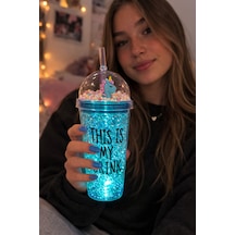 Sevimli Renkli Çılgın 450ml Led Işıklı This İs My Drink Temalı Pipetli İçecek Bardağı Suluk 2642mavi Mavi