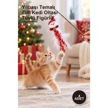 4 Adet Yılbaşı Temalı Zilli Kedi Oltası Tüylü Figürlü