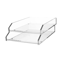 Şeffaf Akrilik Çift Harf Tepsisi, 2 Katlı İstiflenebilir Masa Düzenleyici, Önden Yükleme, 26,9 Cm X 35,3 Cm X 12,2 Cm, Kaymaz Ayaklar, Ofis Organizatörü, Masa Aksesuarı