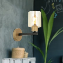 Jade Eskitme Siyah Boyalı Bal Camlı Duvar Lambası Yatak Odası-Ban Siyah