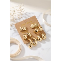 Metalik Kaplama Gold Renk Ccb 6 Çift Kadın Küpe Seti Renkli