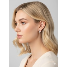 925 Ayar Papatya Silver Çiçek Desenli Halka Küpe.rose.gold.rodaj Gümüş