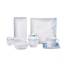 Korkmaz A8572 Link Collection 28 Parça Kare Kahvaltı Takımı Beyaz - Mavi